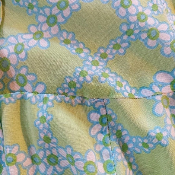 Vintage Sleeveless Day Dress Green & White Flower Print 2 Pockets Sz L - Hey Viv - Picture 6 of 8